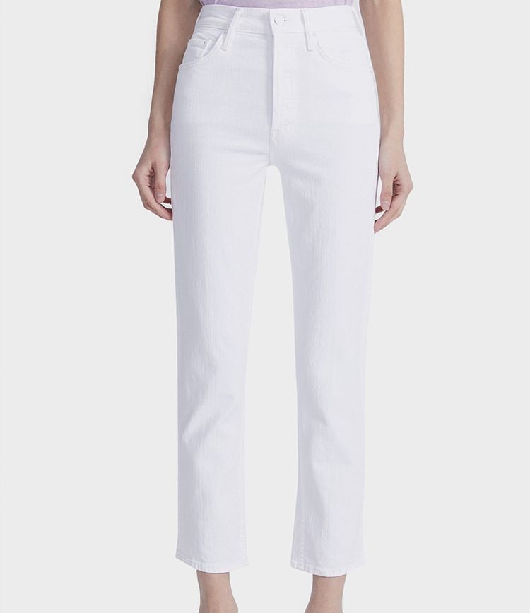 û     2021 Mid-rise White Straight Cropped Jeans